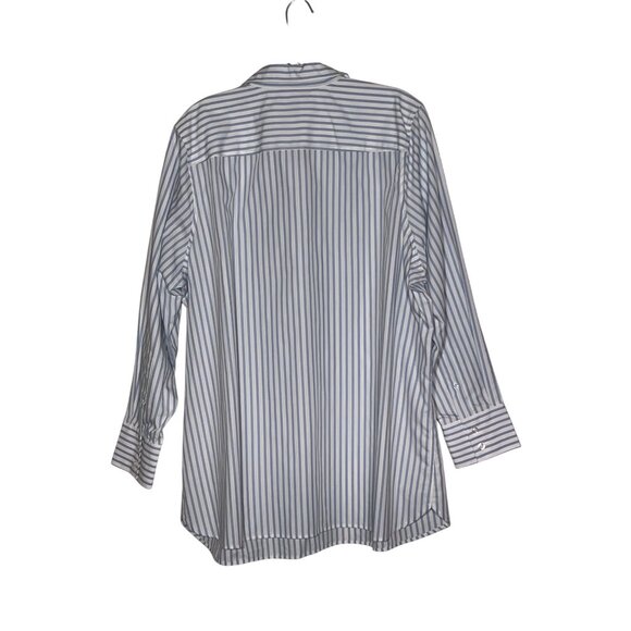 Lands End Women No Iron Supima Cotton Striped Shirt 20W Long Sleeve Blue  White - Picture 2 of 16